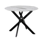 Homy france - table a manger ronde jessica black verre effet marbr� blanc 100 cm