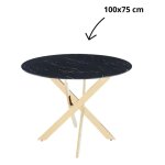 Homy france - table a manger ronde jessica gold verre effet marbr� noir 100 cm