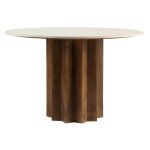 Table  manger 4 personnes ronde en marbre et bois massif - blanc ivoire - sorong