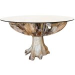 Table � manger ronde en racine de teck et verre tremp� rakina - �130 et �150cm 150 cm - diam�tre 150 ...