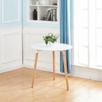 Eggree - table  manger ronde scandinave en bois de htre massif laqu - 80 x 70 cm - blanche