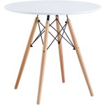 Miroytengo - table � manger ronde tower en blanc et h�tre 80x75 cm