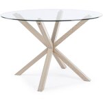 Table à manger ronde verre trempé et acier effet naturel agno 114 cm Table à manger ronde verre trempé et acier effet naturel agno 114 cm