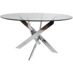Table � manger ronde en verre tremp� avec pieds en m�tal chrom� - diam�tre 140 x hauteur 76 cm - pegane ...