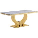 Homy france - table  manger trofy 4  6 personnes gold verre marbr blanc 150x90x75cm