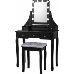 Table de maquillage en bois, ensemble de coiffeuse et de tabouret avec miroir pivotant, luminosites reglables, ... Table de maquillage en bois, ensemble de coiffeuse et de tabouret avec miroir pivotant, luminosites reglables, ...