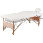 Table de massage pliable blanc cr�me 2 zones avec cadre en bois