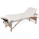Table de massage pliable blanc crème 3 zones avec cadre en bois Table de massage pliable blanc crème 3 zones avec cadre en bois
