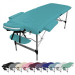 Table de massage pliante 2 zones en aluminium + accessoires et housse de transport - bleu turquoise - ...
