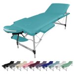 Table de massage pliante 3 zones en aluminium + accessoires et housse de transport - bleu turquoise - ...