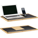 Table ordinateur, lot de 2, portable, support fente smartphone 2 tapis souris, 60x40cm, bambou, nature ...