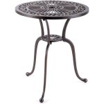 Table de patio en aluminium moulé, table de bistro ronde de 61 cm avec trou pour parasol, motifs rétro ... Table de patio en aluminium moulé, table de bistro ronde de 61 cm avec trou pour parasol, motifs rétro ...