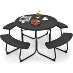 Table de pique - nique avec 4 bancs intégrés, trou de parasol, cadre en acier, plateau hdpe, ensemble ... Table de pique - nique avec 4 bancs intégrés, trou de parasol, cadre en acier, plateau hdpe, ensemble ...
