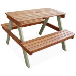 Table de pique - nique en bois d'acacia pour enfant. 2 places. salon de jardin enfant couleur teck clair ...