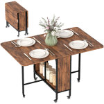 Table pliable 6 personnes - table � rabat mobile 6 roulettes - �tag�re centrale - m�tal noir effet bois ...