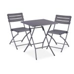 Table pliante et 2 chaises pour balcon, aspect bois, acier et plastique, meubles terrasse, grises - relaxdays ...