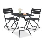 Table pliante et 2 chaises pour balcon, aspect bois, acier et plastique, meubles terrasse, noires - relaxdays ...