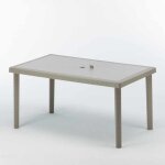 Grand soleil ? table de jardin rectangulaire 150x90 cm en polyrotin ? r�sistante aux uv ? trou pour parasol ...