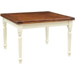 Biscottini - table � rallonge champ�tre en bois massif structure blanche antique plan noyer