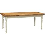 Table à rallonge style champêtre en bois massif de tilleul avec structure antique blanche et plan en ... Table à rallonge style champêtre en bois massif de tilleul avec structure antique blanche et plan en ...