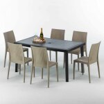 Table rectangulaire et 6 chaises poly rotin color�es 150x90cm noir enjoy