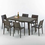 Table rectangulaire 6 chaises poly rotin resine 150x90 marron focus