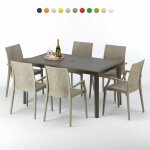 Grand soleil ? ensemble table rectangulaire et 6 chaises en polyrotin marron 150x90cm ? r�sistant aux ...