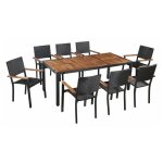 Table rectangulaire et 8 chaises de jardin acacia clair et r�sine tress�e vidot 190