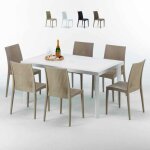 Table rectangulaire blanche 150x90cm avec 6 chaises color�es grand soleil set ext�rieur bar caf� bistrot ...