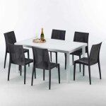 Table rectangulaire blanche 150x90cm avec 6 chaises color�es grand soleil set ext�rieur bar caf� bistrot ...