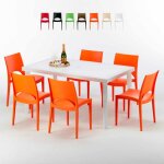 Table rectangulaire blanche 150x90cm avec 6 chaises color�es grand soleil set ext�rieur bar caf� paris ...