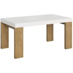 Table rectangulaire extensible blanche et bois naturel 160 � 420cm ribo - support 4 pieds