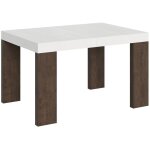 Table rectangulaire extensible blanche et bois noyer 130 � 234cm ribo - pied et support sur roulettes ...
