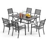 Table rectangulaire en mtal avec trou pour parapluie et 6 chaises de jardin empilables, ensemble table ...