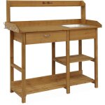 Table de rempotage en bois capucine. 1 tiroir. 2 �tag�res. 1 �vier. crochets