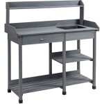 Table de rempotage jardinage multi - �quip�e - tiroir, 3 �tag�res, �vier, 3 crochets - bois sapin pr� ...