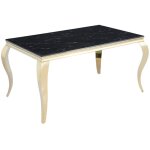 Homy france - table repas baroque 4  6 couverts gold verre marbre noir 150x90cm
