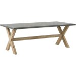 Table de repas de jardin 200 x 100 cm avec plateau en b�ton r�sistant et pieds en bois naturel id�ale ...
