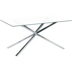 Beliani - table de repas rectangulaire verre tremp� et pieds argent�s 160 x 90 cm cora