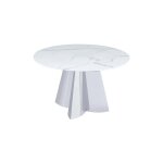 Homy france - table repas ronde capucine chrome et verre effet marbre blanc d130cm