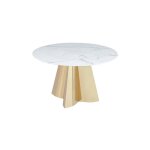 Homy france - table repas ronde capucine gold et verre effet marbre blanc d130cm