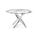 Homy france - table repas ronde jessica chrome verre effet marbre blanc d100 cm