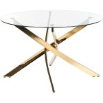 Beliani - table de repas ronde plateau en verre tremp et pieds dors 120 cm maramo