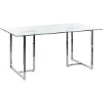 Table de repas en verre tremp� 160 x 90 cm pieds argent�s envia