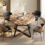 Table ronde 120 cm pour 4 � 6 personnes?hauteur 75 cm?plateau en mdf et m�tal?design industriel?id�al ...