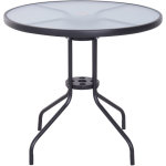 Table ronde bistro de jardin dim.  80 x 72h cm espace installation parasol acier poxy noir plateau ...