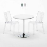 Table ronde blanche 70x70cm avec 2 chaises colores et transparentes set intrieur bar caf dune silver ...