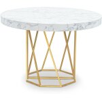Cotecosy - table ronde extensible yasmina effet marbre et pieds or