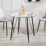 Table ronde pour salle  manger huittinen verre tremp acier laqu 72 x 80 cm transparent noir [en. casa] ...