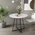 Ahd amazing home design ? table ronde de salle � manger 80 cm ? plateau mdf blanc ? pieds m�tal noir ...